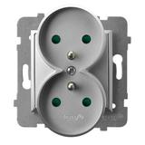 ARIA Gniazdo podwójne z uziemieniem z przesłonami torów prądowych, moduł bez ramki - kolor srebro GP