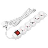 Przedłużacz 5-krotny z wyłącznikiem 5m H05VV-F 3x1,5mm2 Imax=16A płaska wtyczka biały