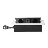 Gniazdo meblowe wpuszczane w blat z płaskim frezowanym rantem, ładowarką USB i przewodem 1,5m, 2x2P+ OR-GM-9035(GS)/W ORNO