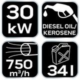 Nagrzewnica olejowa 30kW, zbiornik 38l, kółka