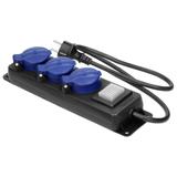 Przedłużacz warsztatowy bryzgoszczelny z wyłącznikiem IP44, 3 gniazda 2P+Z IP44, przewód gumowy, H05