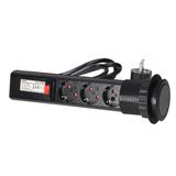 Gniazdo meblowe O6cm wysuwane z blatu z blokadą i przewodem 1,8m 3x2P+Z (Schuko) czarne OR-AE-1347(G