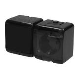 JUNIOR Łącznik jednobiegunowy z gniazdem pojedynczym z uziemieniem SCHUKO 2P+Z (klapka dymna; przesł