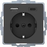 Berker Q.x Gniazdo SCHUKO z ładowarką USB A+C 2.4/3.0A samozaciski antracyt aksamit HAGER