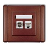 FLEXI Gniazdo antenowe poj. typu F (SAT) + gniazdo komp. poj. 1xRJ45, kat. 5e, 8-stykowe brązowy met