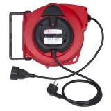 PRZEDŁUŻACZ SAMOZWIJAJĄCE NA BĘBNIE Z HAMULCEM  10m H05VV-F 3x1,5 z wtyczką i gniazdem  230V gumowym