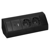 Gniazdo meblowe 2x2P+Z (Schuko), 2xUSB (typ A+C; 2,4A), czarne