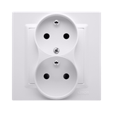 Simon 10 Gniazdo z/u podwójne z f. niezm. faz z przesłonami 16A z. śrub. monoblok biały