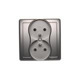 Simon Basic Gniazdo wtyczkowe z uziemieniem podwójne monoblok z przesłonami torów prądowych 16A 250V zaciski śrubowe stal inox *Kompletne - nie do ramek BMGZ2Z/21 BMGZ2z/21 KONTAKT