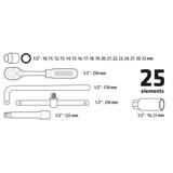 Klucze nasadowe 1/2", metalowa walizka, zestaw 25 szt.