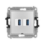 ICON Mechanizm gniazda podwójnego 2xUSB A-A 3.0, bez pola opisowego srebrny metalik