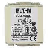 FUSE 400A 690V 1*BN/50 AR UC Wkładka szybka 400A AC 690V rozmiar 1 45x59x51 mm aR I 170M3419 EATON