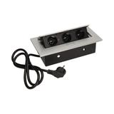 Gniazdo meblowe wpuszczane w blat z grubym rantem 3x2P+Z przewód 1,5m 3x1,5mm2 srebrne OR-AE-1338/G