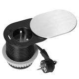 Gniazdo meblowe O6cm, wpuszczane w blat z przesuwną pokrywką, ładowarką USB i przewodem 1,9m, 1x2P+Z