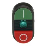 Przycisk podwójny I-0 zielone pole podświetlany MPD13-11G