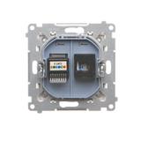 Simon 55 Gniazdo komputerowe RJ45 kategoria 5e + telefoniczne RJ12 Szampański mat T5F.01/144 KONTAKT