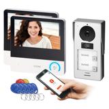 Wideodomofon Dwurodzinny WIFI Domofon breloki 2 monitory 7 cali aplikacja TUYA ORNO