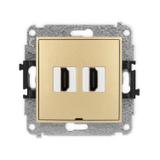 MINI Mechanizm gniazda podwójnego HDMI 2.0, bez pola opisowego złoty