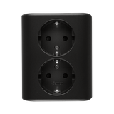 Simon 54 Gniazdo podwójne Schuko p/t z przesłonami wersja skandynawska 16A z. śrub. czarny