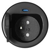 Gniazdo meblowe O6cm wpuszczane w blat z pokrywką, ładowarką USB i przewodem 1,9m, 1x2P+Z (French),