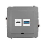 DECO Mechanizm ładowarki USB podwójnej USB C + USB A, 20W max., bez pola opisowego szary mat