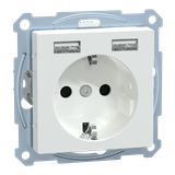 Merten, ładowarka USB i gniazdo schuko, 2,4A 16A, aktywny biały