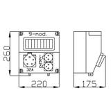 RS 9-mod. 2x2P+Z, 3P+N+Z 32A  IP 44 szara