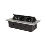 Gniazdo meblowe wpuszczane w blat z grubym rantem 2x2P+Z 3 porty USB srebrne OR-AE-1324/G ORNO