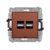 MINI Mechanizm ładowarki USB podwójnej 2xUSB A, 15,5W max., 5V, 3.1A, bez pola opisowego terakota