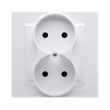 Simon 10 Gniazdo bez uziemienia podwójne monoblok 16A z. śrub. biały *Kompletne - nie do ramek