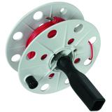 Bęben na przewód pomiarowy szer. 40 mm, przewód czerwony 25 m, tworzywo kolor szary