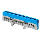 Listwa zaciskowa izolowana PRO, N, 15 przewodów, niebieski