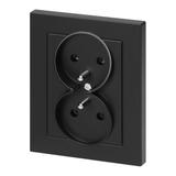 Gniazdo podwójne podtynkowe 2x2P+Z Malta, 16A, 250V, PT-6M, czarny mat