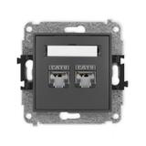 ICON Mechanizm gniazda komputerowego podwójnego 2xRJ45, kat. 6, ekranowany, 8-stykowy grafitowy mat