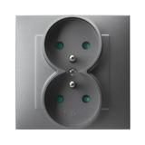 SZAFIR Gniazdo podwójne z uziemieniem z przesłonami torów prądowych, kompletne z ramką - kolor szary
