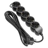 Przedłużacz 5-krotny 2P+Z (Schuko), 1,5m H05VV-F 3x1,5mm2, Imax=16A, płaska wtyczka, czarny