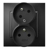 ARIA Gniazdo podwójne z uziemieniem z funkcją niezamienności faz, kompletne z ramką - kolor czarny m