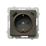 Gniazdo pojedyncze z uziemieniem schuko z ładowarką A+C SONATA CZEKOLADOWY