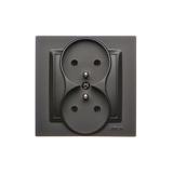 Simon 10 Gniazdo z/u podwójne monoblok 16A z. śrub. czarny *Kompletne - nie do ramek