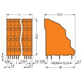 4-piętrowa listwa do pł. drukowanych 4 x 2 bieg. pomarań. raster 5,08 mm