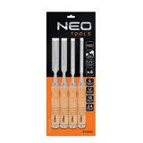 Dłuta 6, 12, 18, 24 mm, zestaw 4 szt. Uchwyt drewniany