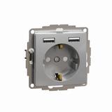 Sedna Design & Elements Gniazdo Schuko+podwójne ładowarka USB Typ A 2,4A srebrne aluminium  SDD113052 Schneider