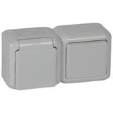 FORIX IP44 - ŁĄCZNIK SCHODOWY 10 AX + GNIAZDO 2P+Z 16 A - 250 V SZARE, Legrand