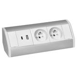 Gniazdo meblowe narożne 2xUSB kuchnia biało-srebrne OR-GM-9039/W-G VIRONE