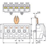 złączka zasilająca 5-biegunowa ze stopkami ze styk. PE