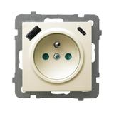 Gniazdo pojedyncze z uziemieniem z ładowarką A+C AS ECRU