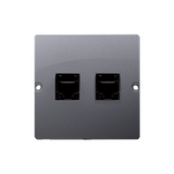 Simon Basic Gniazdo telefoniczne RJ11 podwójne Montaż gniazda na wkręty do puszki srebrny mat