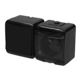 JUNIOR Łącznik schodowyz gniazdem pojedynczym z uziemieniem 2P+Z (klapka dymna; przesłony torów prąd