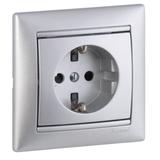 VALENA GNIAZDO POJEDYNCZE 2P+Z SCHUKO Z PRZESŁONĄ 16A-250V~ ALUMINIUM, Legrand