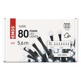 Lampki choinkowe LED Cluster 80 LED 5,6m 3xAA zimna biel zewnętrzne timer D4FC02 EMOS